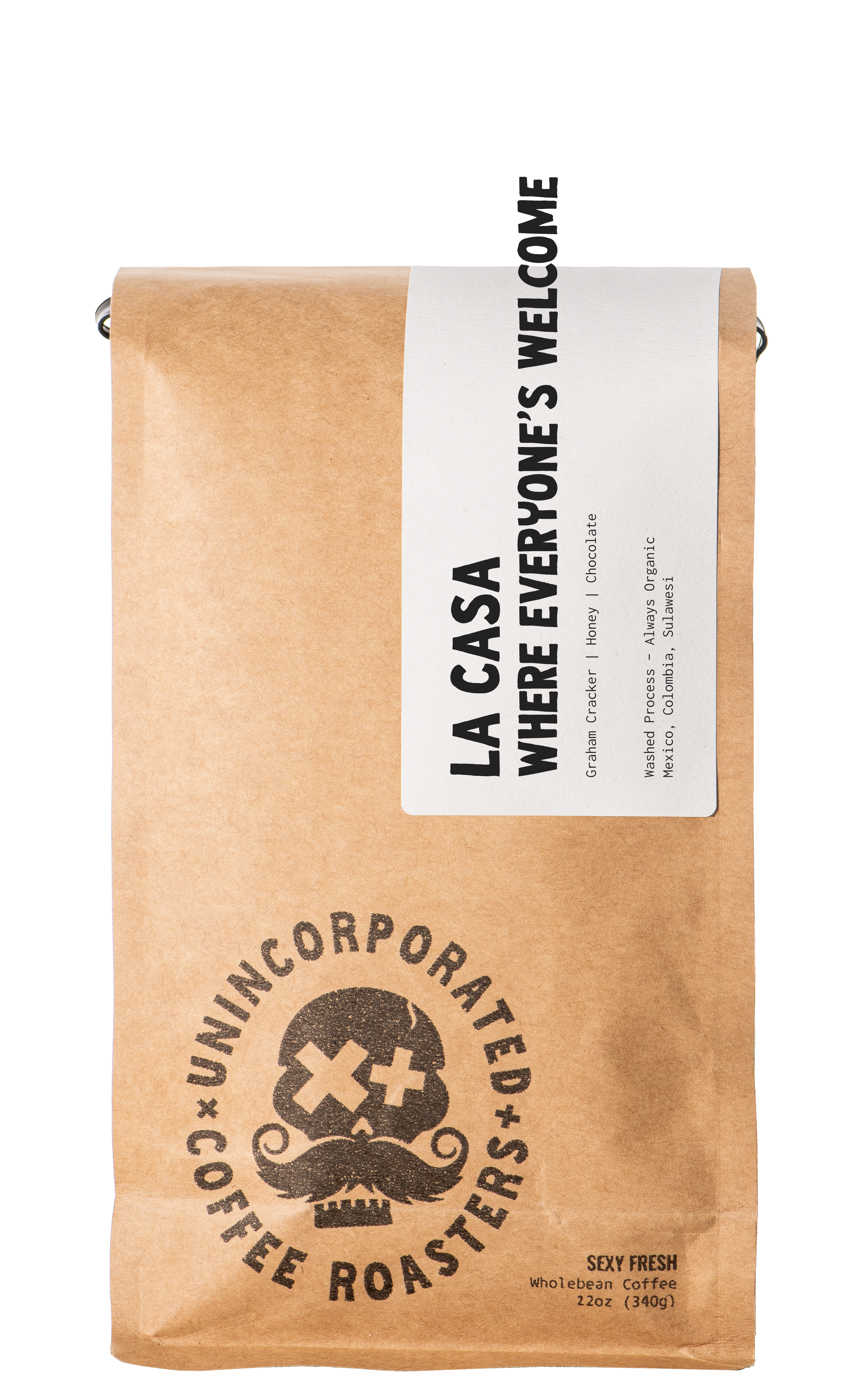La Casa blend 12oz — medium-dark roast, Sulawesi Mexico Colombia, Unincorporated Coffee Roasters Altadena CA